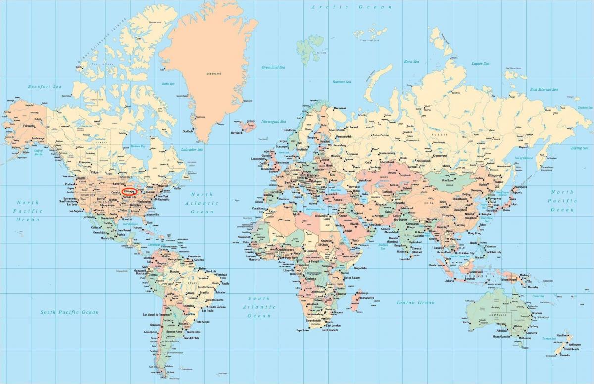 La ubicación de Chicago en el mapa mundial
