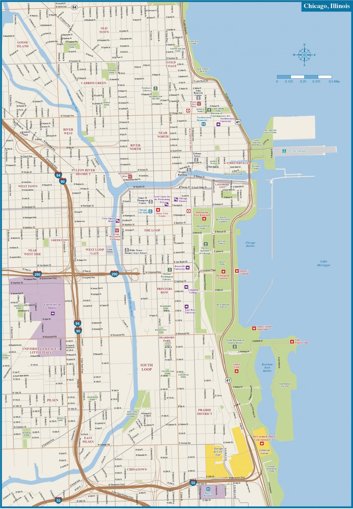 Mapa del centro de la ciudad de Chicago